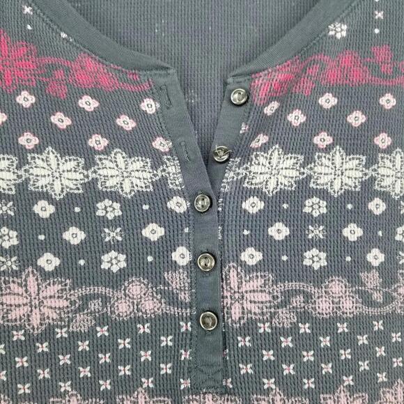 Victorias Secret Thermal Henley PJ Set Small Gray Pink White Waffle Knit Pajamas - Picture 4 of 13